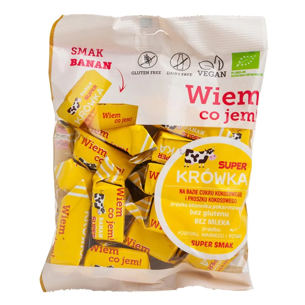 Super Krówka, cukierki krówki smak bananowy bez mleka BIO, 150 g