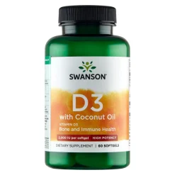 Swanson Witamina D3 2000IU z olejem z kokosa, kapsułki, 60 szt.