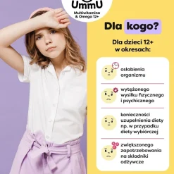 UmmU Multiwitamina&Omega 12+, pastylki żelowe do rozgryzania i żucia, smak owocowy, 27 szt.