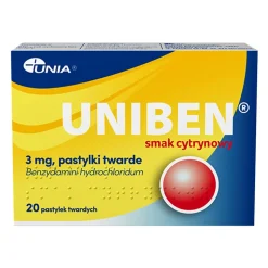 Uniben smak cytrynowy, 3 mg, pastylki twarde, 20 szt.