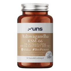 Uns Ashwagandha KSM-66 + Bioperine, kapsułki twarde, 60 szt.