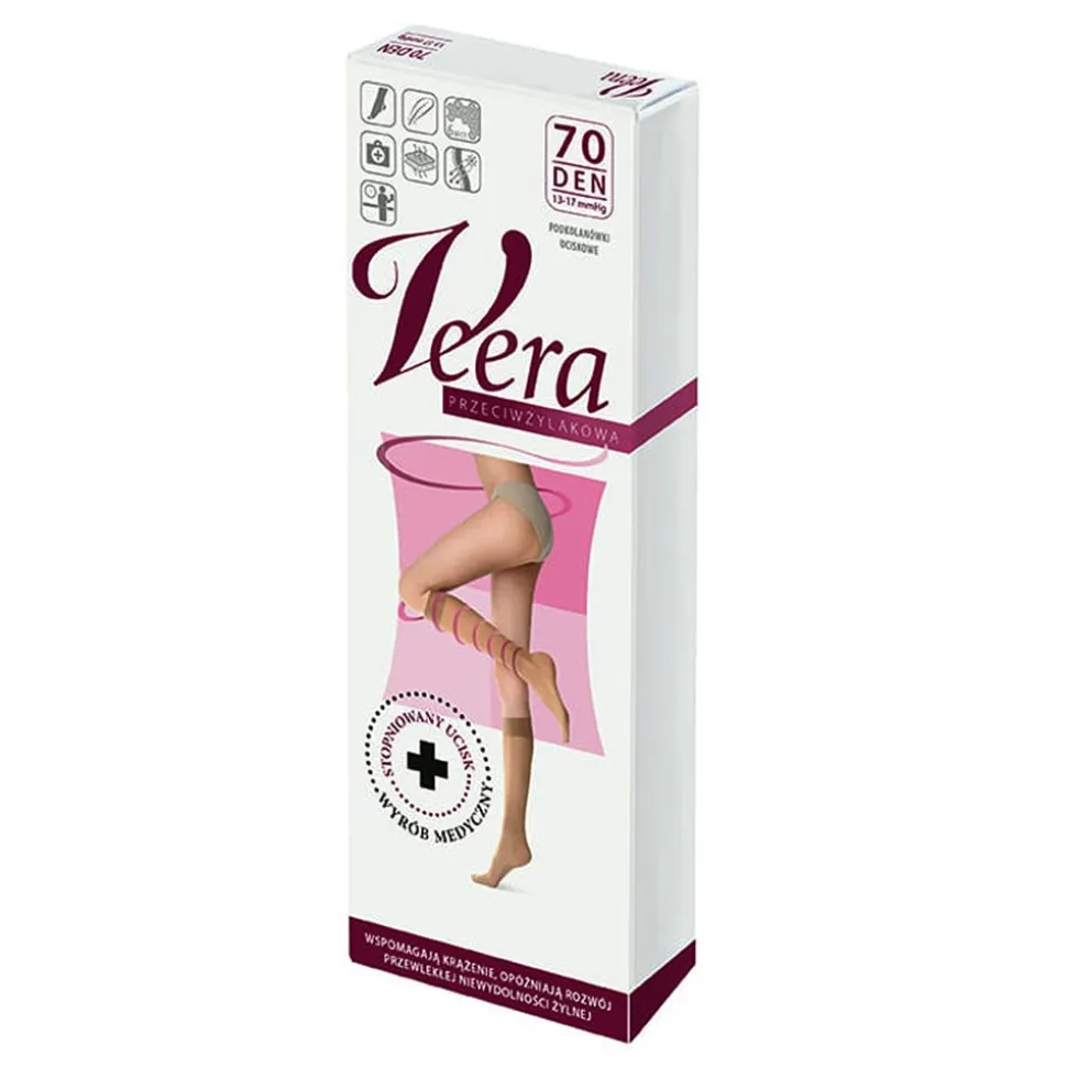 Veera, podkolanówki przeciwżylakowe, 70 DEN, grafit, rozmiar 3/4 (39-41)