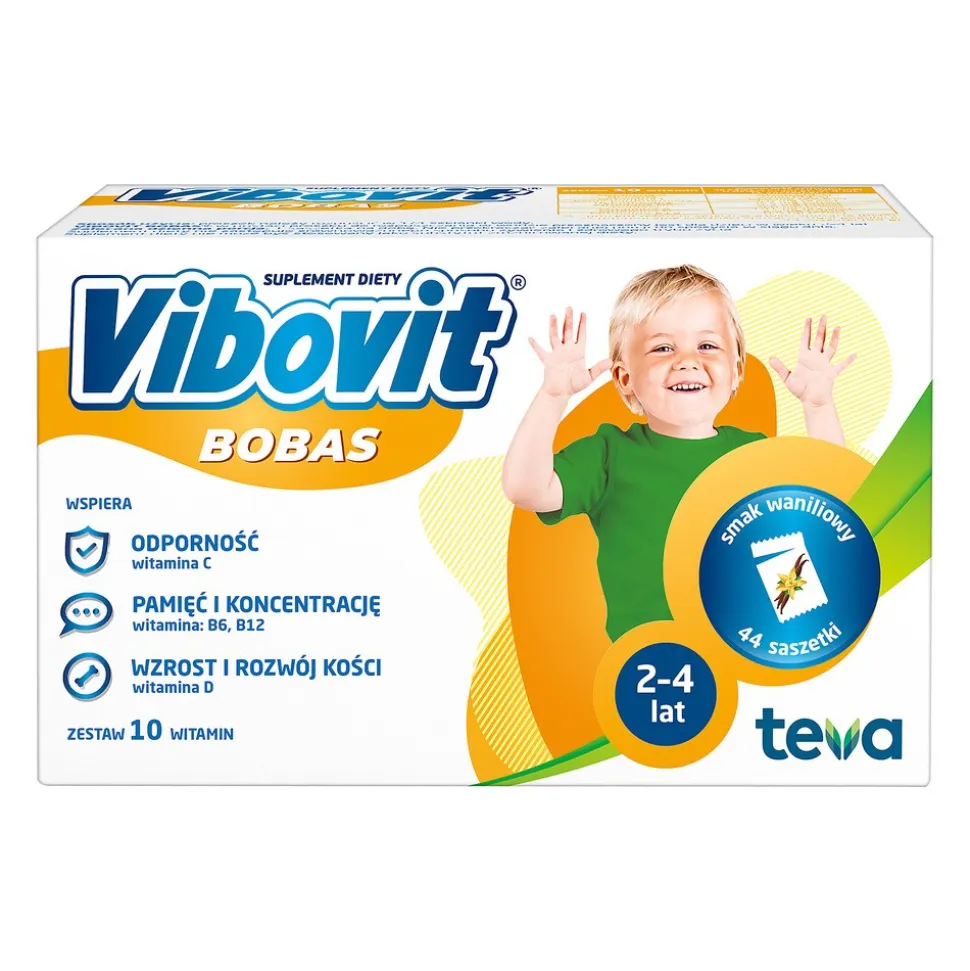 Vibovit Bobas, proszek o smaku waniliowym, 44 sasz.