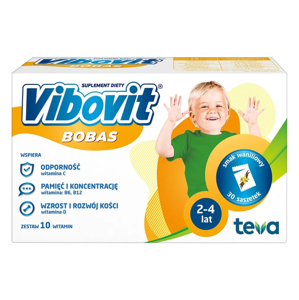 Vibovit Bobas, proszek w saszetkach, smak waniliowy, 30 szt.