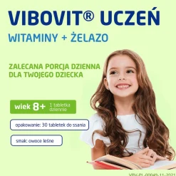 Vibovit Uczeń, tabletki do ssania, smak owoce leśne, od 8 lat, 30 szt.