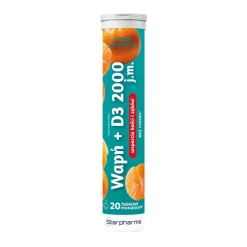 Wapń + D3 2000 j.m., tabletki musujące, smak mandarynkowy, 20 szt.