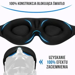 Waya 3D Premium, opaska na oczy do spania, czarna, 1 szt.