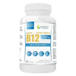 Wish, Witamina B12 1000 µg Metylokobalamina + L-leucyna + Prebiotyk, kapsułki, 120 szt.