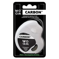 WOOM Carbon+, pęczniejąca nić dentystyczna z węglem aktywnym, 30 m