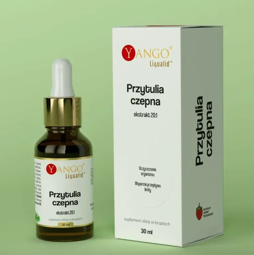 Yango Przytulia czepna, krople, smak truskawkowy, 30 ml