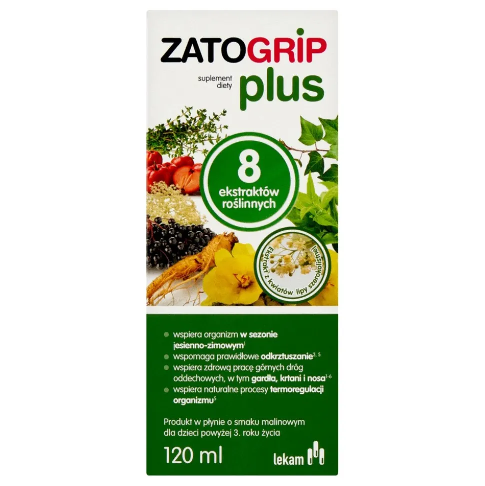 Zatogrip Plus, płyn, smak malinowy, 120 ml