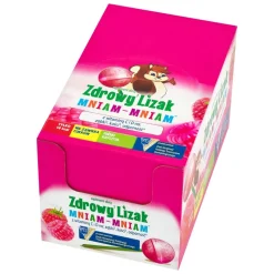 Zdrowy Lizak MniamMniam, z witaminą C i D, na ząbki, kości i odporność, smak malinowy, 40 szt.