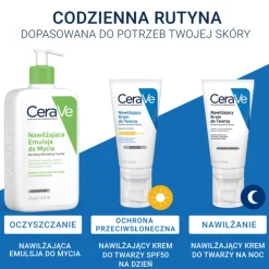 Zestaw CeraVe, oczyszczający żel do mycia z ceramidami dla skóry normalnej i tłustej, 473 ml + nawilżający krem do twarzy z ceramidami, 52 ml