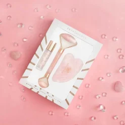 Zestaw Crystallove Rose Quartz, roller do twarzy + płytka gua sha + buteleczka roll-on, 1 szt.