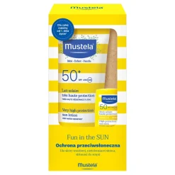 Zestaw Mustela Fun in the Sun, mleczko przeciwsłoneczne, SPF50+, 100 ml + sztyft przeciwsłoneczny, SPF50, 9 ml