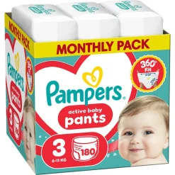 Zestaw Pampers Active Baby Pants, 8, (17+kg), 92 szt. + 3, (6-11 kg), 180 szt.
