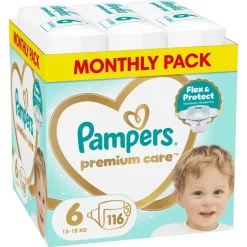 Zestaw Pampers Premium Care 6, (13-18 kg), 116 szt. + 3, (6-10kg), 180 szt.