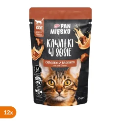 Zestaw 12x Pan Mięsko, karma mokra dla kota, cielęcina z jeleniem, 85 g