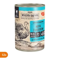 Zestaw 12 x Wiejska Zagroda Indyk z łososiem, karma mokra dla kota, 400 g