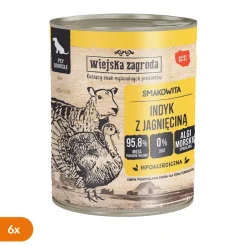 Zestaw 6 x Wiejska Zagroda Indyk z jagnięciną, karma mokra dla psa, 800 g