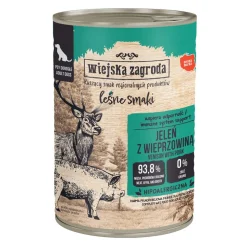 Zestaw 12 x Wiejska Zagroda Leśne Smaki Jeleń z wieprzowiną, mokra karma dla psa, 400 g