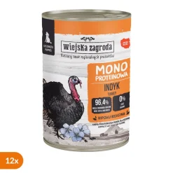 Zestaw 12 x Wiejska Zagroda Monoproteinowa Indyk, mokra karma dla szczeniąt, 400 g